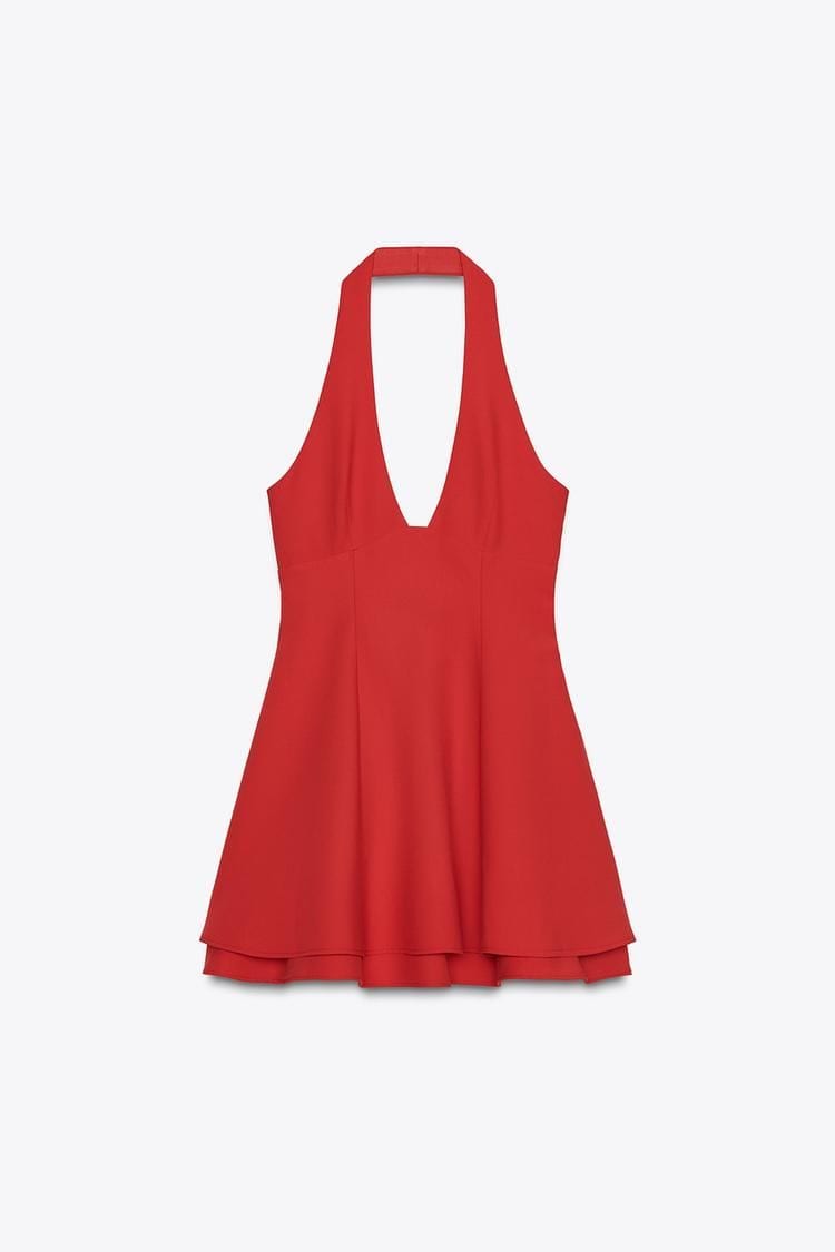 zara red halter dress